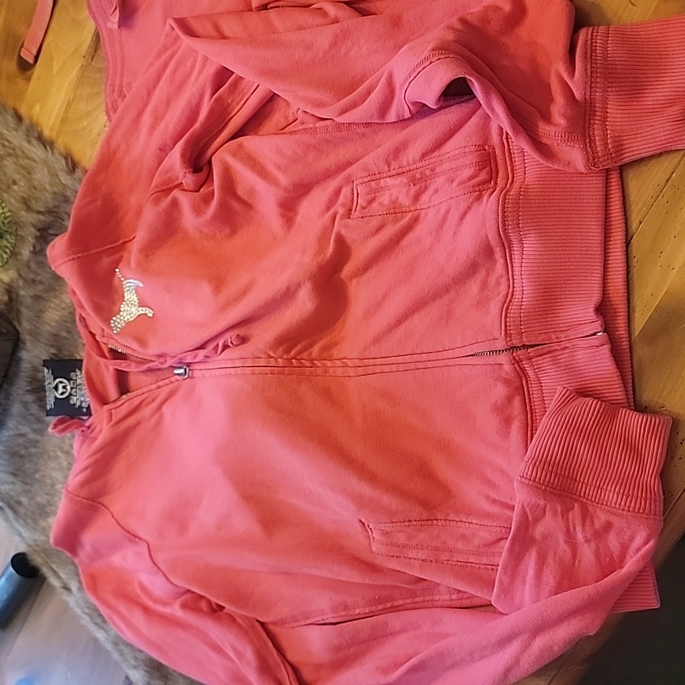 Pink Peace Sign Hoodie and Sweatpants Set BLING Y2K - Picture 4 of 6